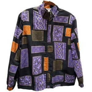 Vintage Jacket Purple Black Gold Zip Front Size PL